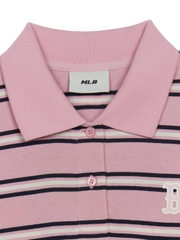 Áo Croptop MLB Women's Varsity Stripe Crop Collar T-Shirt Boston Red Sox Pink