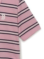 Áo Croptop MLB Women's Varsity Stripe Crop Collar T-Shirt Boston Red Sox Pink