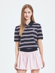 Áo Croptop MLB Women's Varsity Stripe Crop Collar T-Shirt Boston Red Sox Navy