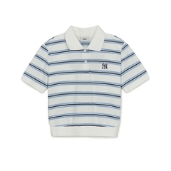 Áo Croptop MLB Women's Varsity Stripe Crop Collar T-Shirt New York Yankees Ivory