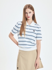 Áo Croptop MLB Women's Varsity Stripe Crop Collar T-Shirt New York Yankees Ivory