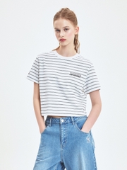 Áo Croptop MLB Women's Varsity Stripe Crop Short Sleeve T-Shirt New York Yankees White