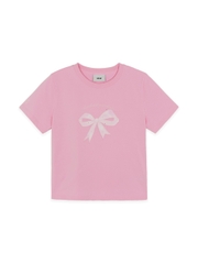 Áo Croptop MLB Women's Ribbon Graphic Slim Semi-Crop Short Sleeve T-Shirt Cleveland Guardians Pink