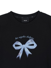 Áo Croptop MLB Women's Ribbon Graphic Slim Semi-Crop Short Sleeve T-Shirt LA Dodgers Black