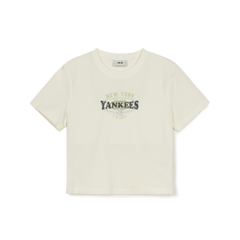 Áo Croptop MLB Women's Varsity Vintage Washed Graphic Crop Short Sleeve T-Shirt New York Yankees Cream