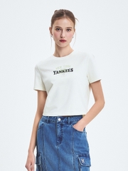 Áo Croptop MLB Women's Varsity Vintage Washed Graphic Crop Short Sleeve T-Shirt New York Yankees Cream