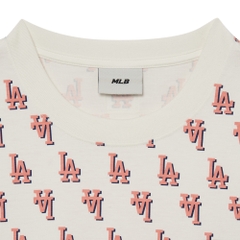 Áo Thun MLB Classic Monogram Front Panel Pattern Short Sleeve LA Dodgers Cream