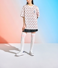 Áo Thun MLB Classic Monogram Front Panel Pattern Short Sleeve LA Dodgers Cream