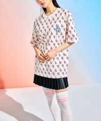 Áo Thun MLB Classic Monogram Front Panel Pattern Short Sleeve LA Dodgers Cream