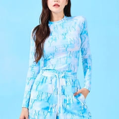 Áo MLB Water Monogram Patten Rash Guard New York Yankees Aqua Blue