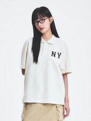 Áo Polo MLB Basic Coopers Logo Overfit Collar T-Shirt New York Yankees Cream