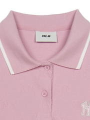 Áo Polo MLB Women's Dia Mono Tonton Jacquard Collar T-Shirt New York Yankees Pink