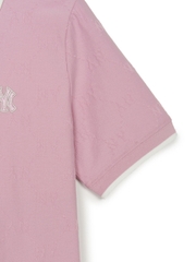 Áo Polo MLB Women's Dia Mono Tonton Jacquard Collar T-Shirt New York Yankees Pink