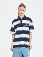 Áo Polo MLB Varsity Stripe Overfit Collar T-Shirt Boston Red Sox Navy