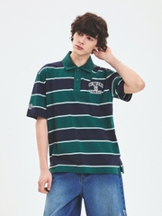 Áo Polo MLB Varsity Stripe Overfit Collar T-Shirt New York Yankees Green