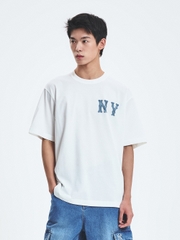 Áo Thun MLB Basic Denim-like Coopers Overfit Short Sleeve T-shirt New York Yankees Ivory