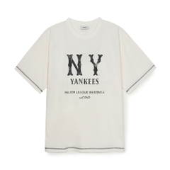 Áo Thun MLB Basic Coopers Logo Mega Overfit Functional Short Sleeve T-Shirt New York Yankees Ivory