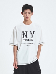 Áo Thun MLB Basic Coopers Logo Mega Overfit Functional Short Sleeve T-Shirt New York Yankees Ivory