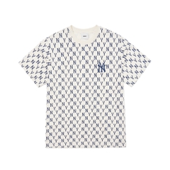 Áo Thun MLB Basic Monogram Allover New York Yankees Cream