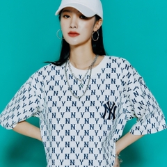 Áo Thun MLB Basic Monogram Allover New York Yankees Cream