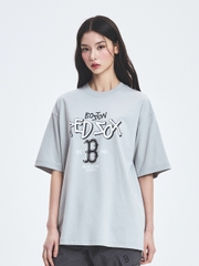 Áo Thun MLB Basic Big Logo Mega Overfit Functional Short Sleeve T-Shirt Boston Red Sox Grey