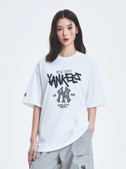 Áo Thun MLB Basic Big Logo Mega Overfit Functional Short Sleeve T-Shirt New York Yankees White