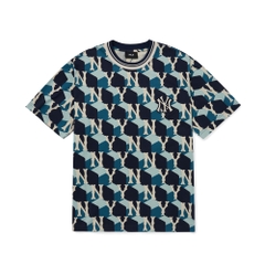Áo Thun MLB Cube Monogram Overfit New York Yankees D.Navy