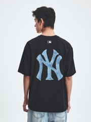 Áo Thun MLB Denim-like Mono Big Lux Overfit Short Sleeve T-shirt New York Yankees Black
