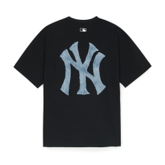 Áo Thun MLB Denim-like Mono Big Lux Overfit Short Sleeve T-shirt New York Yankees Black