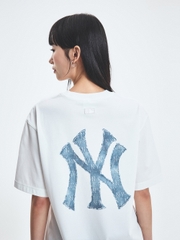Áo Thun MLB Denim-like Mono Big Lux Short Sleeve T-shirt New York Yankees Ivory