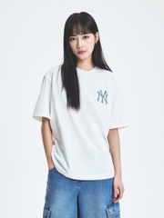 Áo Thun MLB Denim-like Mono Big Lux Short Sleeve T-shirt New York Yankees Ivory