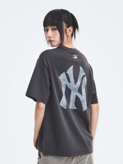 Áo Thun MLB Denim-like Mono Big Lux Overfit Short Sleeve T-shirt New York Yankees Grey