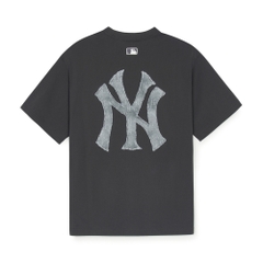 Áo Thun MLB Denim-like Mono Big Lux Overfit Short Sleeve T-shirt New York Yankees Grey