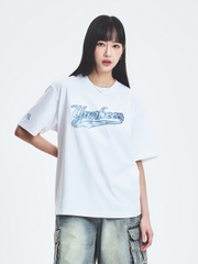 Áo Thun MLB Denim-like Big Lux Overfit Short Sleeve T-shirt New York Yankees White