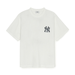 Áo Thun MLB Denim-like Monotive Overfit Short Sleeve T-shirt New York Yankees Ivory