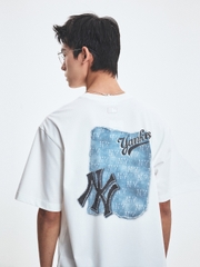 Áo Thun MLB Denim-like Monotive Overfit Short Sleeve T-shirt New York Yankees Ivory