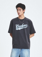 Áo Thun MLB Denim-like Big Lux Overfit Short Sleeve T-shirt New York Yankees Grey