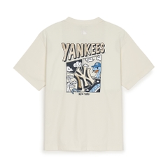 Áo Thun MLB New Year Snake Cartoon Graphic Overfit Short Sleeve T-Shirt New York Yankees Cream