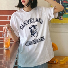 Áo Thun MLB Varsity Overfit Cleveland Guardians White