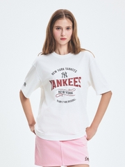 Áo Thun MLB Varsity Vintage Color Graphic Overfit Short Sleeve T-Shirt New York Yankees Ivory