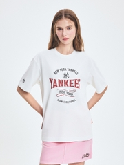 Áo Thun MLB Varsity Vintage Color Graphic Overfit Short Sleeve T-Shirt New York Yankees Ivory