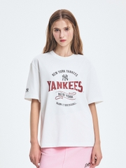 Áo Thun MLB Varsity Vintage Color Graphic Overfit Short Sleeve T-Shirt New York Yankees Ivory