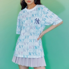 Áo thun MLB Water Monogram Full Pattern Short Sleeve New York Yankees White