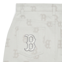 Váy MLB Women's Classic Monogram Jacquard Denim Skirt Boston Red Sox Cream