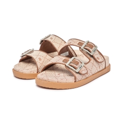 Dép MLB Double Slide Jacquard Diamond Monogram Boston Red Sox Beige