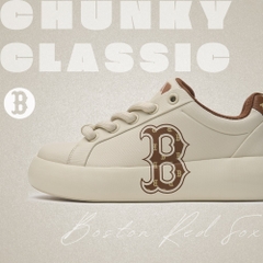 Giày MLB Korea Chunky Classic Base Heel Monogram Boston Red Sox Brown