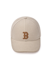 Nón MLB Korea Basic Canvas Leather Logo Structure Ball Cap Boston Red Sox Cream