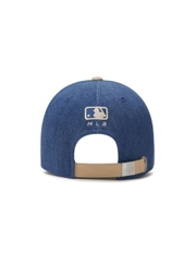 Nón MLB Korea Culsive Lettering Denim Color Block Unstructured Ball Cap LA Dodgers Indigo