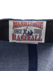 Nón MLB Korea Culsive Lettering Denim Color Block Unstructured Ball Cap LA Dodgers Indigo