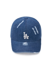 Nón MLB Korea Damaged Washed Denim Unstructured Ball Cap LA Dodgers Indigo